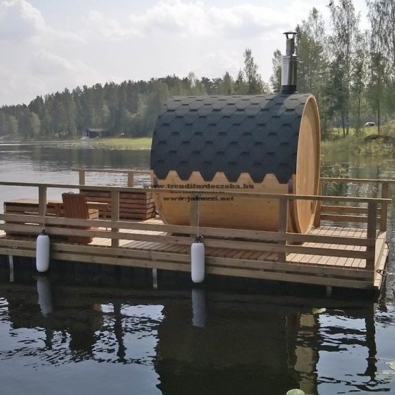 Hordó szauna S2-es 2 méteres thermowood harvia M3 fatűzelésű kályhával