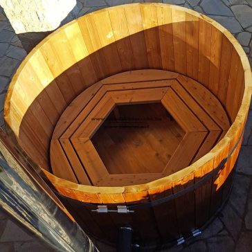   Észt vörösfenyő fürdődézsa 240 cm külső rozsdamentes kályhával (28kw)++