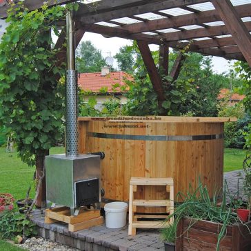   Észt thermowood fürdődézsa 160 cm külső rozsdamentes kályha 28kw++