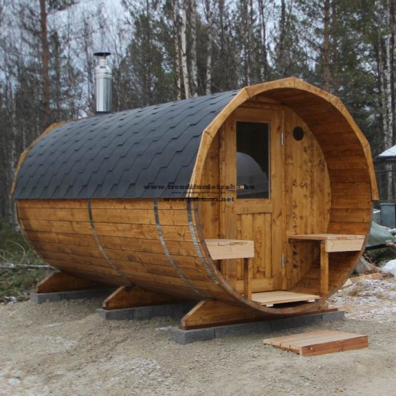 HORDÓ SZAUNA KÜLSŐ PADOKKAL S3V THERMOWOOD 2,2 M ÁTMÉRŐJŰ++
